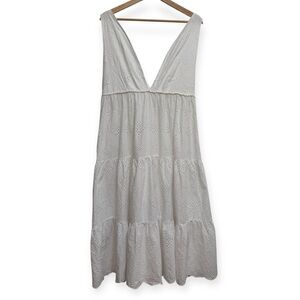 Pilyq Anne Embroidered Eyelet Tiered Midi Dress Swim Cover Up